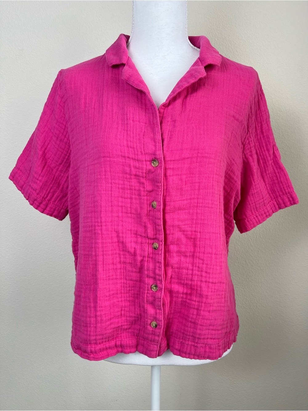 Old Navy Double Gauze Cotton Shirt Pink Short Sleeve Top M Vacation Minimalist